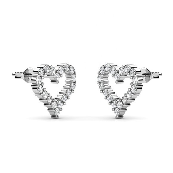 Love Heart Silver Australian Crystal Stud Earrings Valentine's‎ Day Jewelry - Picture 5 of 10